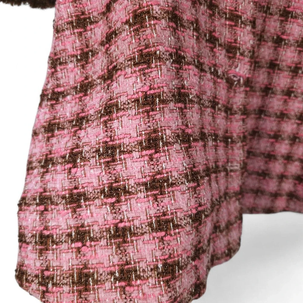 Studio Bini Vintage Girls 4T Pink Tweed Faux Fur Coat Jacket Brown USA